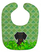 Load image into Gallery viewer, Wire Haired Dachshund Black Tan Shamrocks Baby Bib BB6268BIB