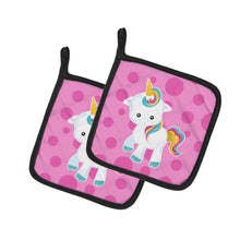Load image into Gallery viewer, Pink Polkadot Unicorn Pot Holders - Set of 2 - Heat-Resistant Kitchen Essentials BB6805PTHD