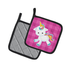 Load image into Gallery viewer, Pink Plaid Unicorn Pot Holders - Set of 2 - Heat-Resistant Kitchen Essentials BB6807PTHD