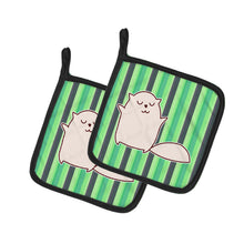 Load image into Gallery viewer, Cat Green Stripes Pot Holders - Set of 2 - Heat-Resistant Kitchen Essentials BB6856PTHD