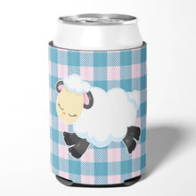 Load image into Gallery viewer, Sheep on Blue Gingham Can or Bottle Hugger BB6874CC