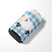 Load image into Gallery viewer, Sheep on Blue Gingham Can or Bottle Hugger BB6874CC