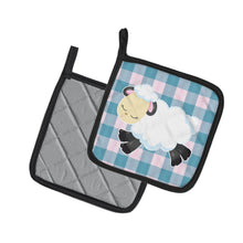 Load image into Gallery viewer, Sheep on Blue Gingham Pot Holders - Set of 2 - Heat-Resistant Kitchen Essentials BB6874PTHD