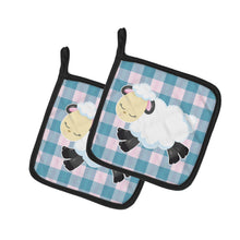 Load image into Gallery viewer, Sheep on Blue Gingham Pot Holders - Set of 2 - Heat-Resistant Kitchen Essentials BB6874PTHD
