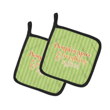Load image into Gallery viewer, Fall Pumpkin Spice Green Stripe Pot Holders - Set of 2 - Heat-Resistant Kitchen Essentials BB6922PTHD
