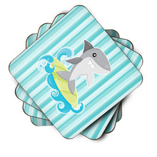Load image into Gallery viewer, Surfin Shark on Stripes Foam Coaster  BB6942FC