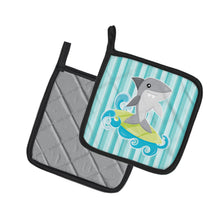 Load image into Gallery viewer, Surfin Shark on Stripes Pot Holders - Set of 2 - Heat-Resistant Kitchen Essentials BB6942PTHD