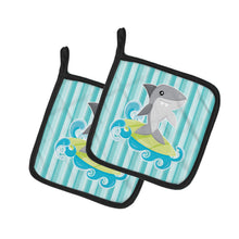 Load image into Gallery viewer, Surfin Shark on Stripes Pot Holders - Set of 2 - Heat-Resistant Kitchen Essentials BB6942PTHD