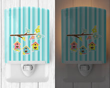 Load image into Gallery viewer, Birdhouses on Blue Stripes Ceramic Night Light BB7011CNL