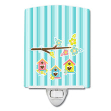 Load image into Gallery viewer, Birdhouses on Blue Stripes Ceramic Night Light BB7011CNL