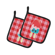 Load image into Gallery viewer, Ice Pop Popsicle Face Gingham Pot Holders - Set of 2 - Heat-Resistant Kitchen Essentials BB7067PTHD