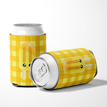 Load image into Gallery viewer, Ice Pop Popsicle Face Gingham Yellow Can or Bottle Hugger BB7069CC