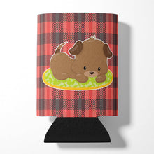 Load image into Gallery viewer, Puppy on Black Red Gingham Can or Bottle Hugger BB7072CC