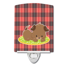 Load image into Gallery viewer, Puppy on Black Red Gingham Ceramic Night Light BB7072CNL