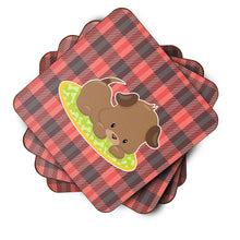 Load image into Gallery viewer, Puppy on Black Red Gingham Foam Coaster  BB7072FC