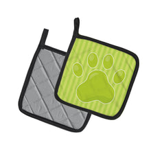 Load image into Gallery viewer, Puppy Pawprint Green Stripes Pot Holders - Set of 2 - Heat-Resistant Kitchen Essentials BB7074PTHD