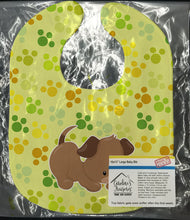 Load image into Gallery viewer, Puppy on Green Pawprints Baby Bib BB7078BIB