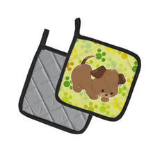 Load image into Gallery viewer, Puppy on Green Pawprints Pot Holders - Set of 2 - Heat-Resistant Kitchen Essentials BB7078PTHD