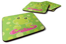 Load image into Gallery viewer, Frog on Lily Pad Green Polkadots Foam Coaster  BB7098FC
