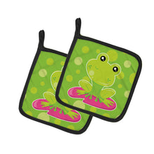 Load image into Gallery viewer, Frog on Lily Pad Green Polkadots Pot Holders - Set of 2 - Heat-Resistant Kitchen Essentials BB7098PTHD