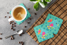 Load image into Gallery viewer, Bird on Teal Polkadots Foam Coaster  BB7100FC