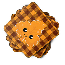 Load image into Gallery viewer, Fall Leaf on Gingham Foam Coaster  BB7109FC