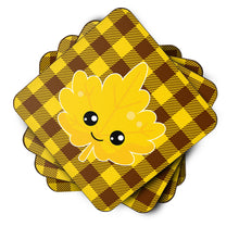 Load image into Gallery viewer, Fall Leaf on Gingham Foam Coaster  BB7110FC