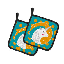 Load image into Gallery viewer, Unicorn Orange Polkadots Pot Holders - Set of 2 - Heat-Resistant Kitchen Essentials BB7137PTHD