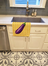 Load image into Gallery viewer, Eggplant on Basketweave Kitchen Towel – Artistic Dish Towel for Everyday Use BB7200KTWL