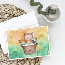 Load image into Gallery viewer, Owl Bathing Watercolor Greeting Cards -  Blank Note Cards – 8-Pack of Artist-Designed Cards with Envelopes