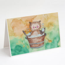 Load image into Gallery viewer, Owl Bathing Watercolor Greeting Cards -  Blank Note Cards – 8-Pack of Artist-Designed Cards with Envelopes