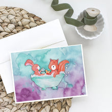 Load image into Gallery viewer, Rabbit and Squirrel Bathing Watercolor Greeting Cards -  Blank Note Cards – 8-Pack of Artist-Designed Cards with Envelopes