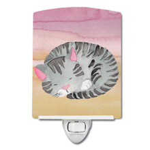 Load image into Gallery viewer, Sleeping Grey Cat Watercolor Ceramic Night Light BB7353CNL
