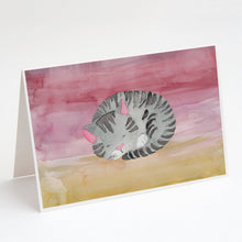 Load image into Gallery viewer, Sleeping Grey Cat Watercolor Greeting Cards -  Blank Note Cards – 8-Pack of Artist-Designed Cards with Envelopes