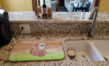 Load image into Gallery viewer, Dog Green and Brown Watercolor Dish Drying Mat – Absorbent, Artistic Kitchen Essentials BB7360DDM