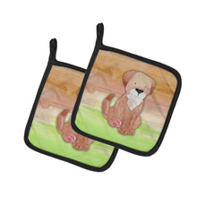 Load image into Gallery viewer, Dog Green and Brown Watercolor Pot Holders - Set of 2 - Heat-Resistant Kitchen Essentials BB7360PTHD