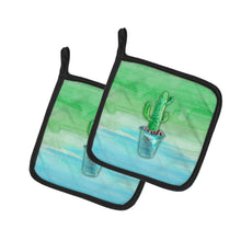 Load image into Gallery viewer, Cactus Teal and Green Watercolor Pot Holders - Set of 2 - Heat-Resistant Kitchen Essentials BB7362PTHD