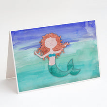 Load image into Gallery viewer, Ginger Mermaid Watercolor Greeting Cards -  Blank Note Cards – 8-Pack of Artist-Designed Cards with Envelopes