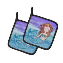 Load image into Gallery viewer, Brunette Mermaid Watercolor Pot Holders - Set of 2 - Heat-Resistant Kitchen Essentials BB7422PTHD