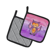 Load image into Gallery viewer, Pink and Purple Owl Watercolor Pot Holders - Set of 2 - Heat-Resistant Kitchen Essentials BB7428PTHD