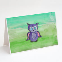 Load image into Gallery viewer, Purple Owl Watercolor Greeting Cards -  Blank Note Cards – 8-Pack of Artist-Designed Cards with Envelopes