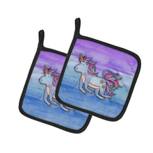 Load image into Gallery viewer, Blue Unicorn Watercolor Pot Holders - Set of 2 - Heat-Resistant Kitchen Essentials BB7433PTHD