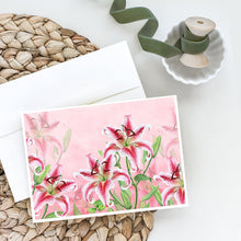 Load image into Gallery viewer, Pink Lillies Greeting Cards -  Blank Note Cards – 8-Pack of Artist-Designed Cards with Envelopes
