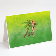 Load image into Gallery viewer, Hello Summer Lady in Swimsuit Greeting Cards -  Blank Note Cards – 8-Pack of Artist-Designed Cards with Envelopes