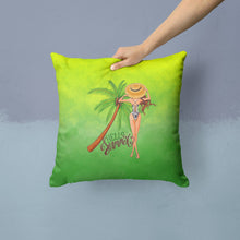 Load image into Gallery viewer, Hello Summer Lady in Swimsuit Throw Pillow - 14x14 Decorative Pillow – Art for Your Home &amp; Patio BB7452PW1414
