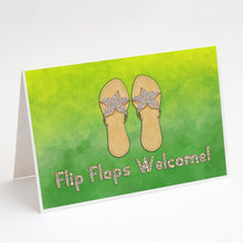 Load image into Gallery viewer, Flip Flops Welcome Greeting Cards -  Blank Note Cards – 8-Pack of Artist-Designed Cards with Envelopes