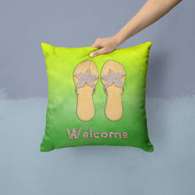 Load image into Gallery viewer, Flip Flops Welcome Throw Pillow - 14x14 Decorative Pillow – Art for Your Home &amp; Patio BB7454PW1414