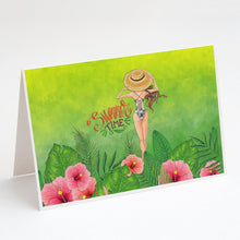 Load image into Gallery viewer, Summer Time Lady in Swimsuit Greeting Cards -  Blank Note Cards – 8-Pack of Artist-Designed Cards with Envelopes