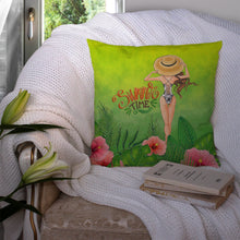 Load image into Gallery viewer, Summer Time Lady in Swimsuit Throw Pillow - 14x14 Decorative Pillow – Art for Your Home &amp; Patio BB7455PW1414