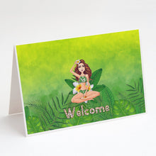 Load image into Gallery viewer, Welcome Lady in Bikini Summer Greeting Cards -  Blank Note Cards – 8-Pack of Artist-Designed Cards with Envelopes